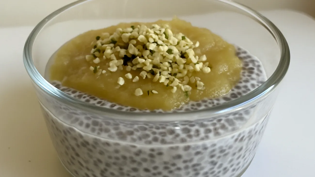 Chiasamen-Pudding mit Hanfsamen und Apfelmus"