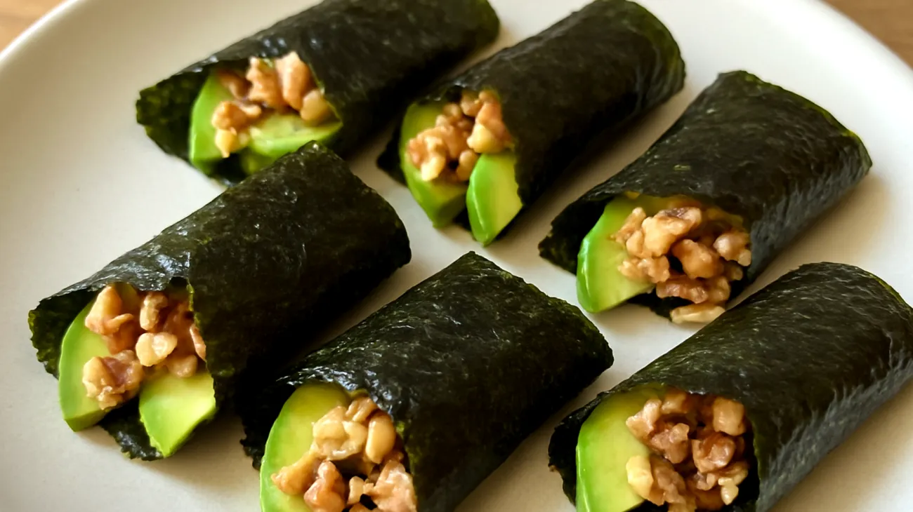 Nori-Algen-Wraps mit Walnüssen und Avocado"